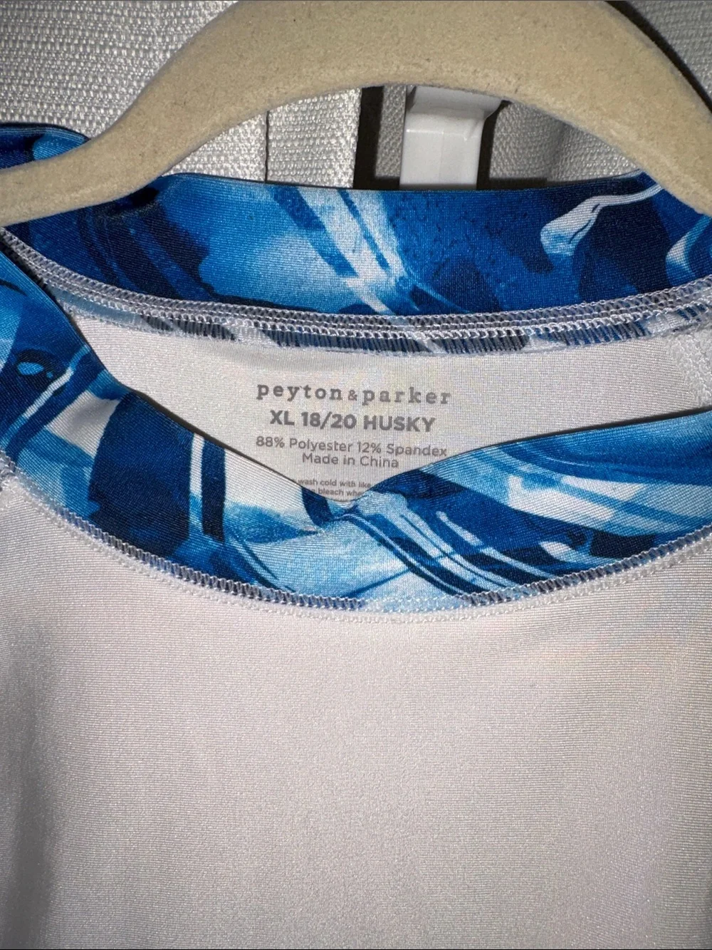 Kids White Rash Guard with Blue Marble Sleeves